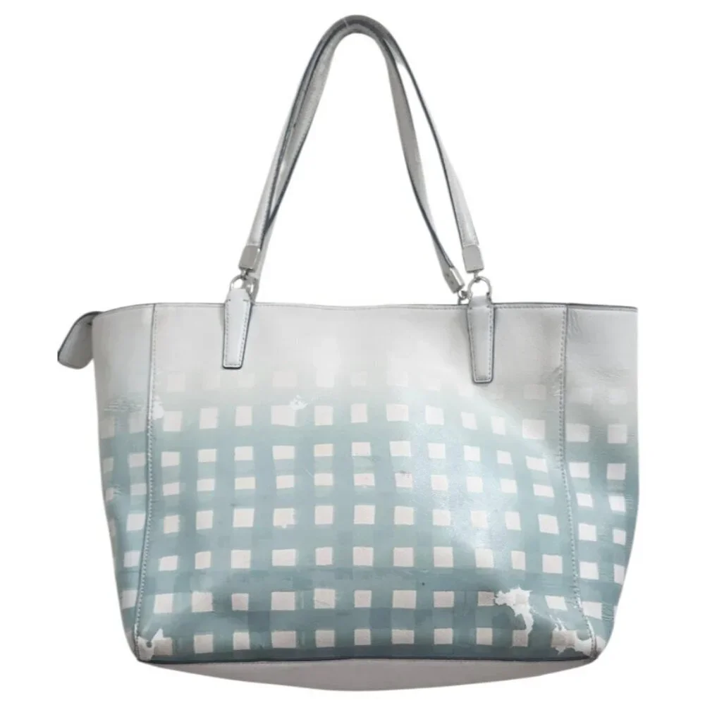 Coach Madison Gingham Leather tote blue purse bag